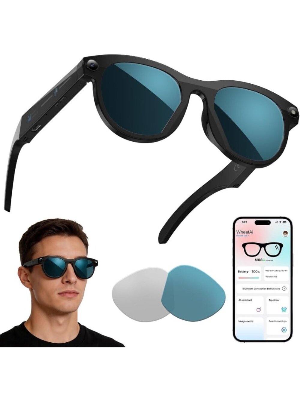 Smart Glasses with 2MP Camera, HD Video, Bluetooth Calls, Voice Assistant
